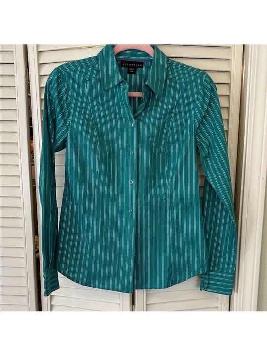 attention Tops - Attention Teal Striped Button Down Shirt